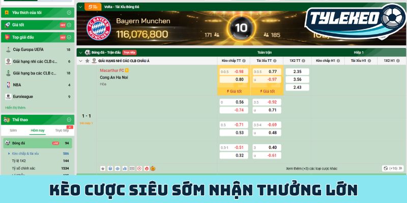 Kèo cược siêu sớm nhận thưởng lớn